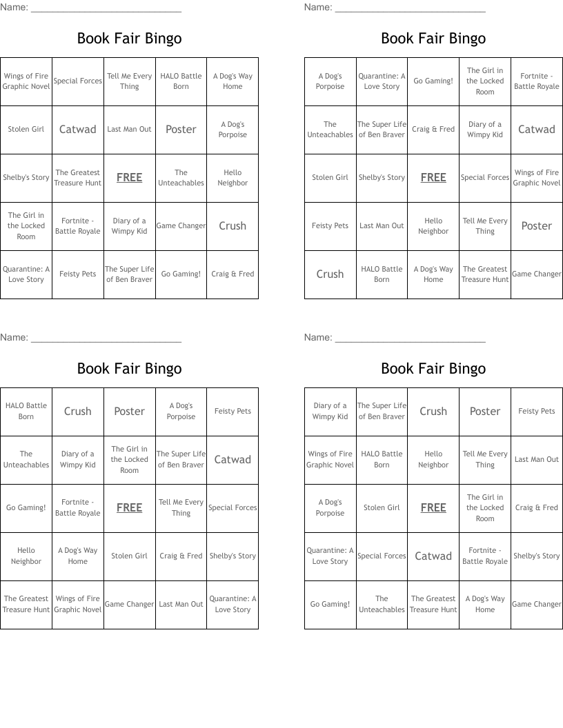Book Fair Bingo