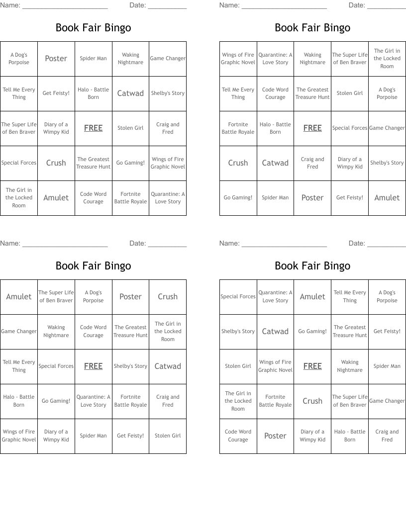 Book Fair Bingo