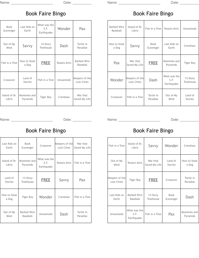 Book Faire Bingo