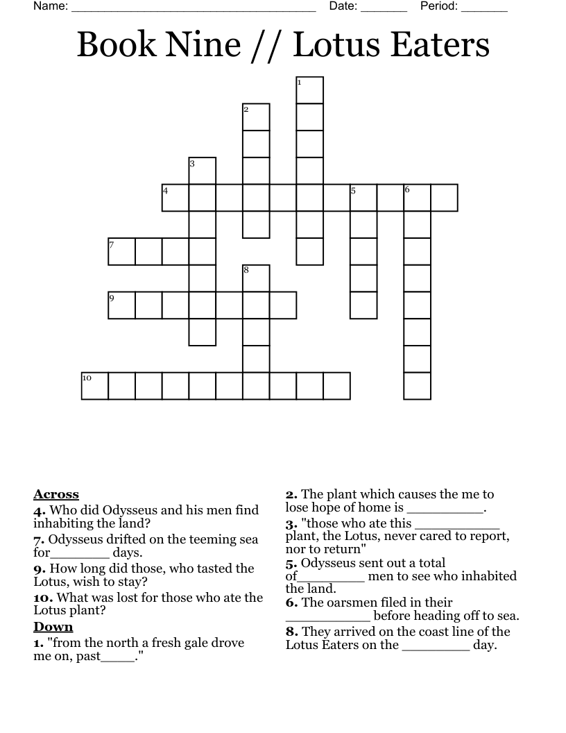 Book Nine // Lotus Eaters Crossword