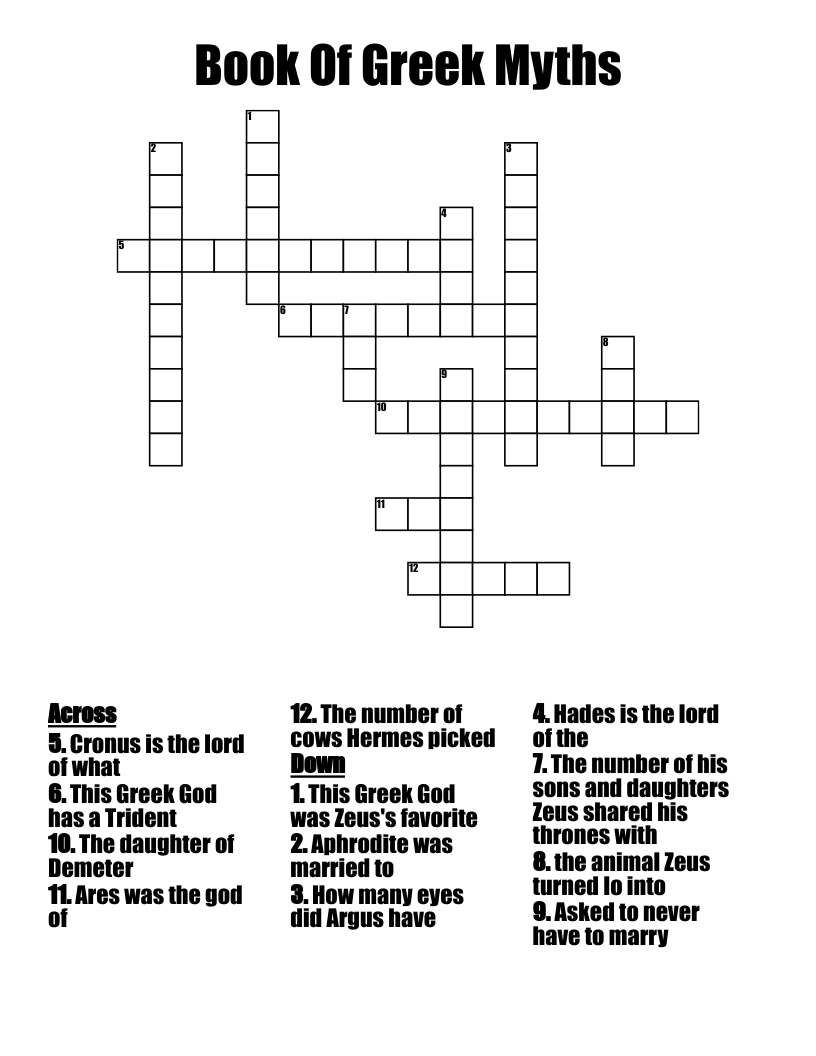 Book Of Greek Myths Crossword