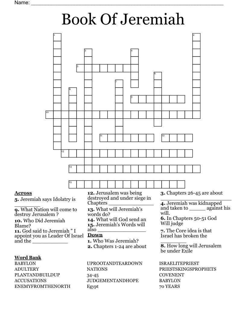 Book Of Jeremiah Crossword