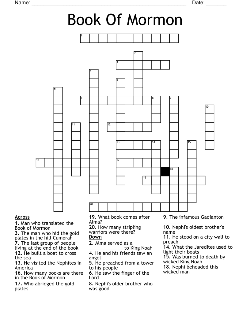 Book Of Mormon Crossword