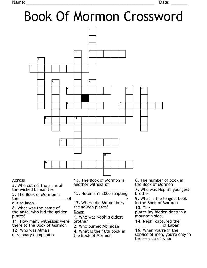 Book Of Mormon Crossword