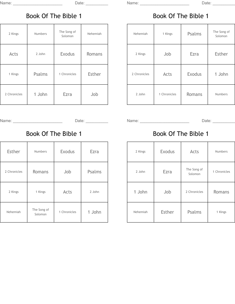 Book Of The Bible 1 Bingo Cards
