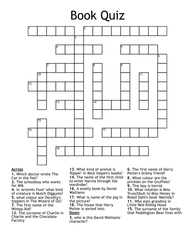 Book Quiz Crossword