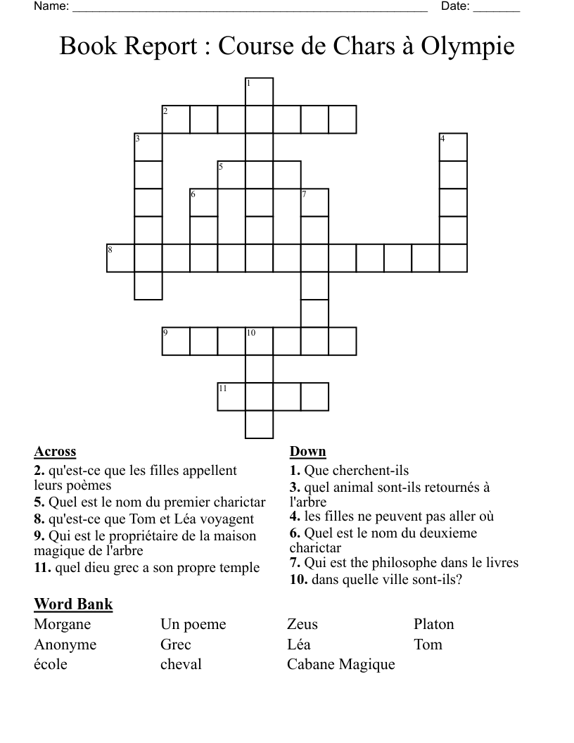 Book Report : Course de Chars à Olympie Crossword