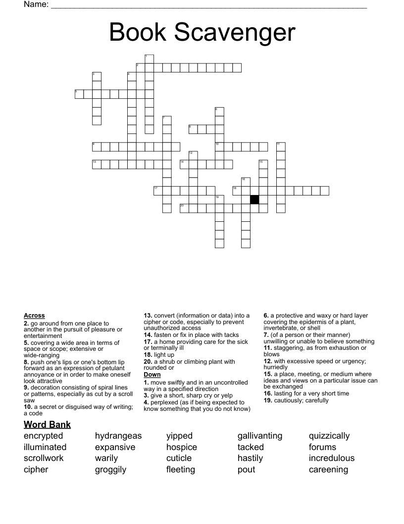 Book Scavenger Crossword
