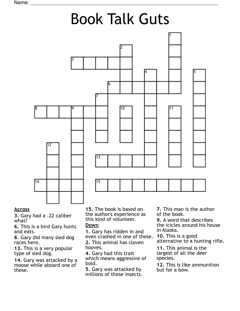 Book Talk Guts Crossword