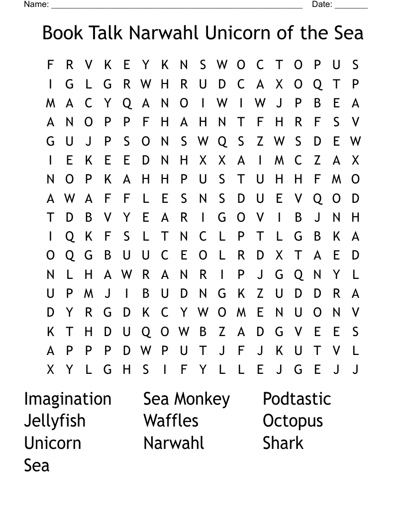 Book Talk Narwahl Unicorn of the Sea Word Search
