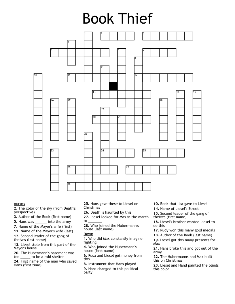 Book Thief Crossword