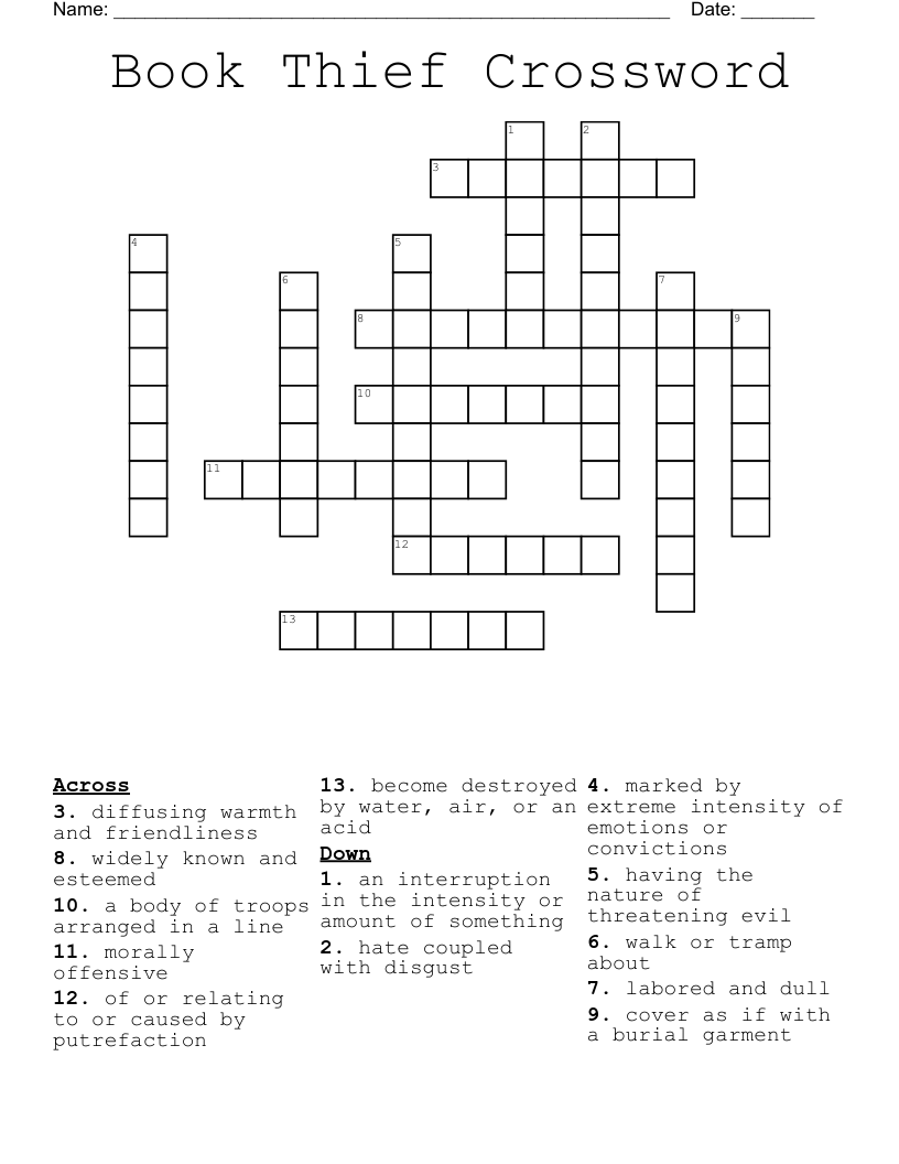 Book Thief Crossword