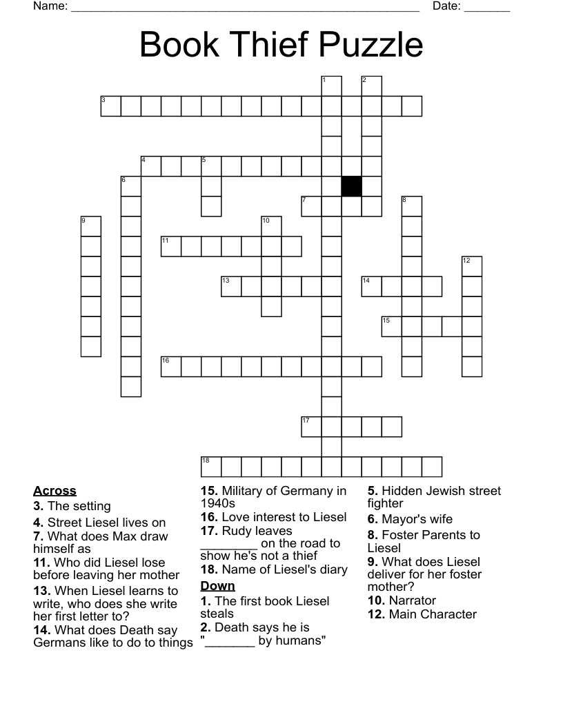 Book Thief Puzzle Crossword