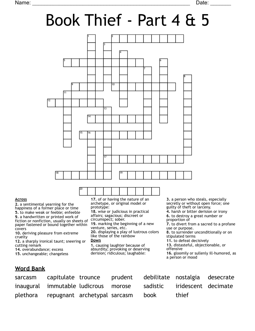 Book Thief - Part 4 & 5 Crossword