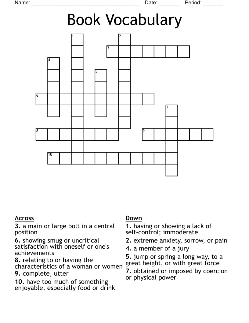 Book Vocabulary Crossword