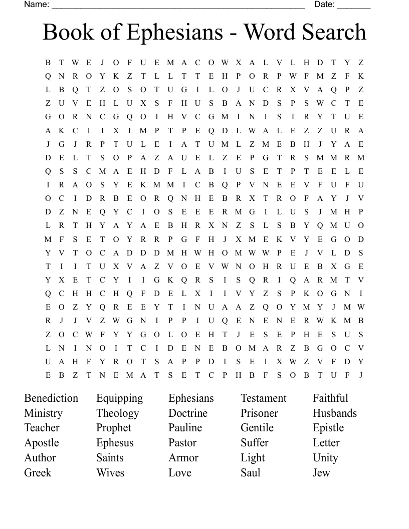 Book of Ephesians - Word Search