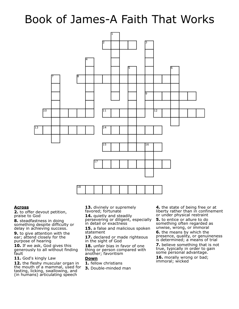 Book of James-A Faith That Works Crossword