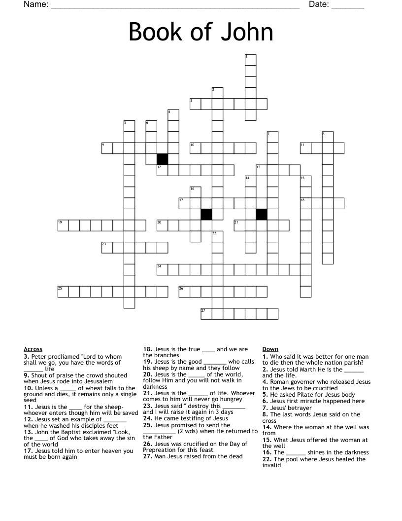 Book of John Crossword