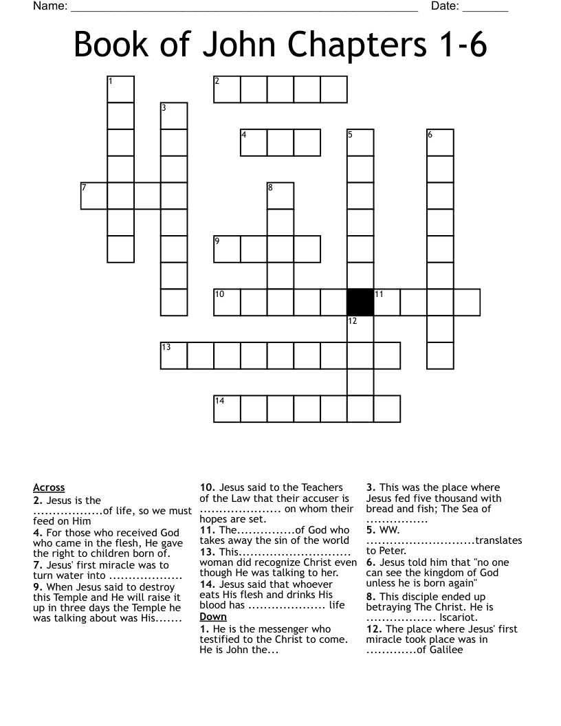 Book of John Chapters 1-6 Crossword