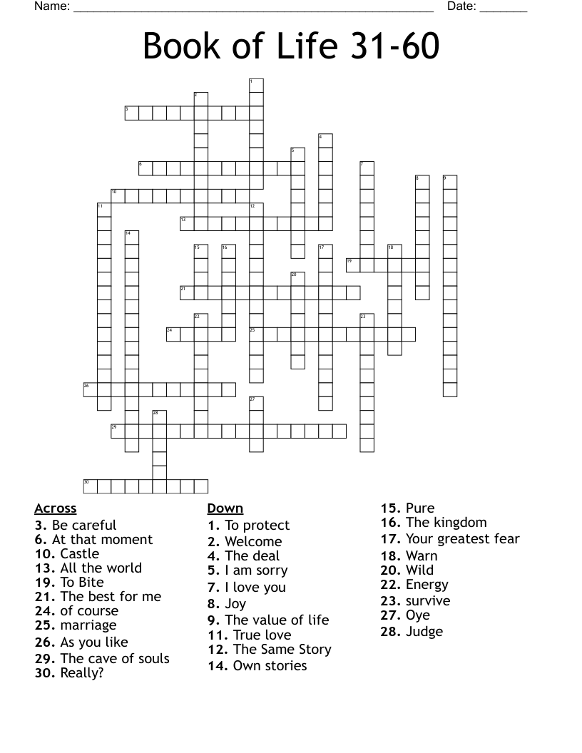 Book of Life 31-60 Crossword