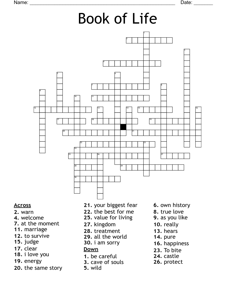 Book of Life Crossword