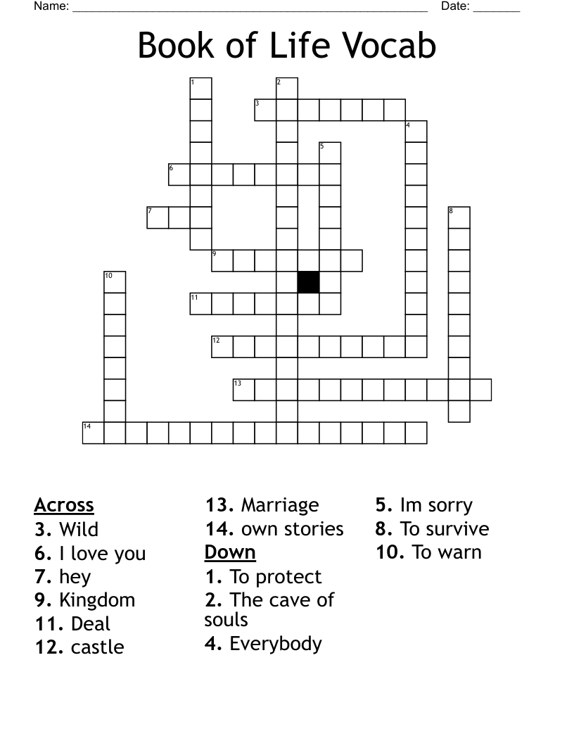 Book of Life Vocab  Crossword