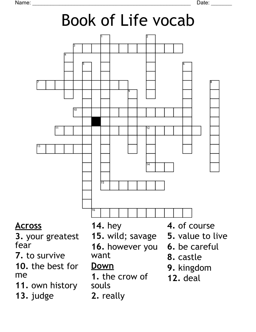 Book of Life vocab Crossword
