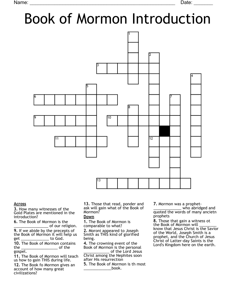 Book of Mormon Introduction Crossword