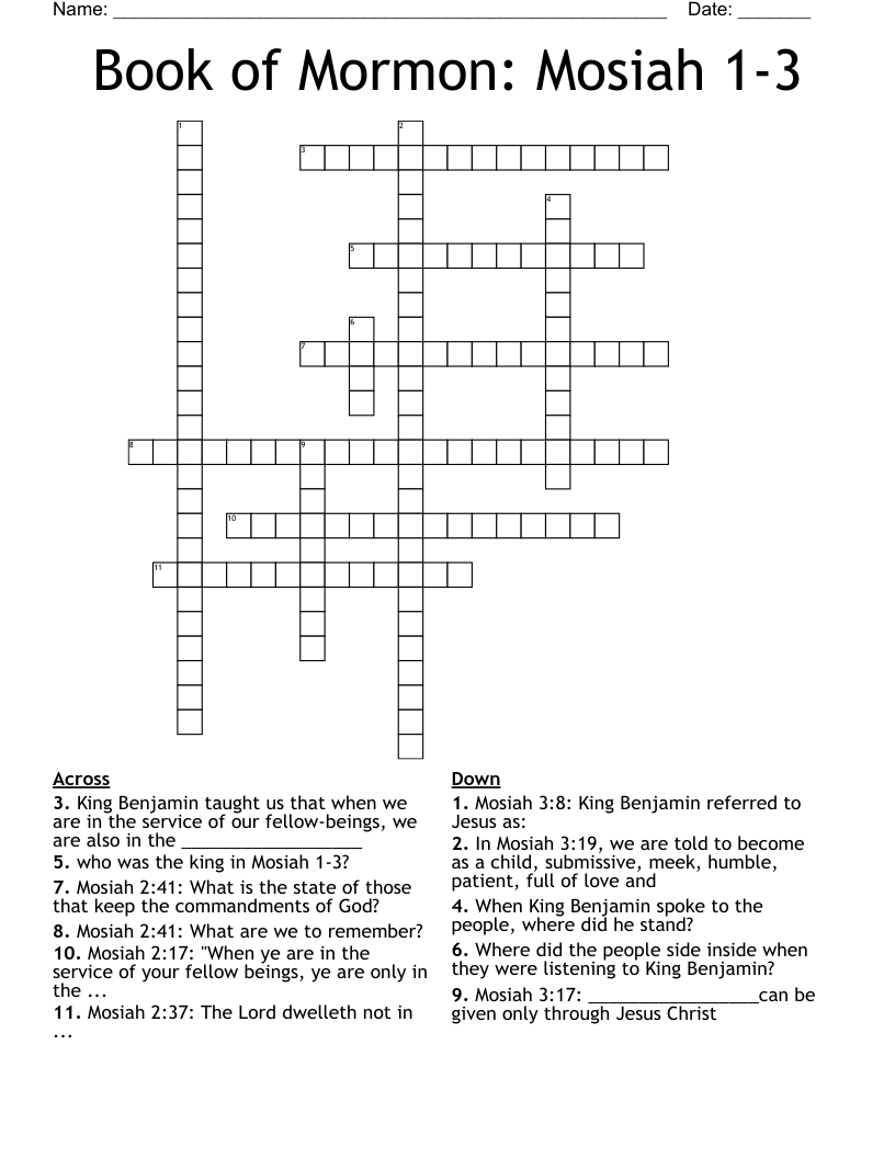 Book of Mormon: Mosiah 1-3 Crossword