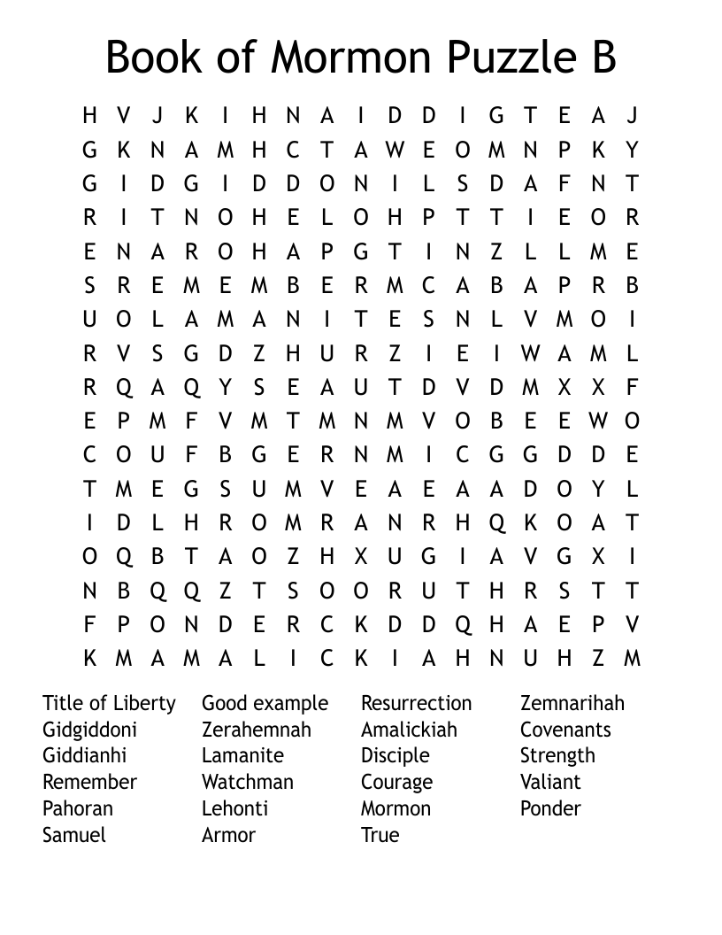 Book of Mormon Puzzle B Word Search