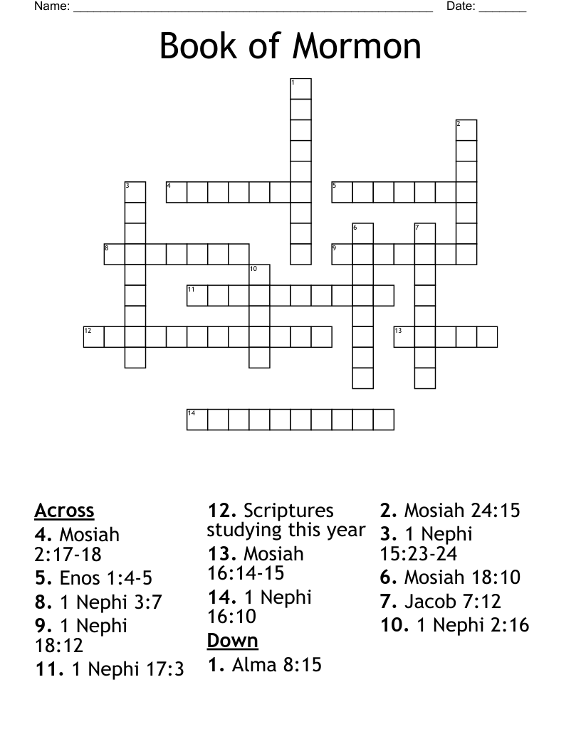 Book of Mormon  Crossword
