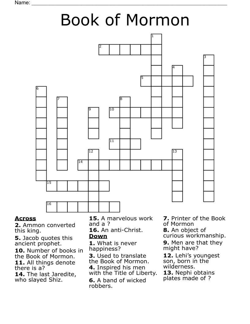 Book of Mormon  Crossword