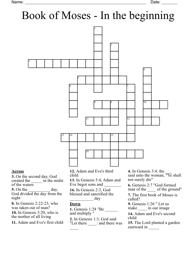Book of Moses - In the beginning  Crossword