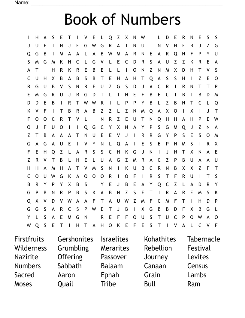 Book of  Numbers Word Search