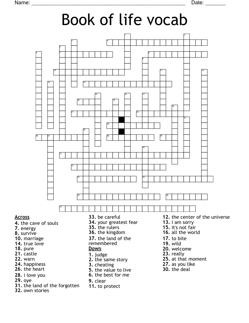 Book of life vocab Crossword