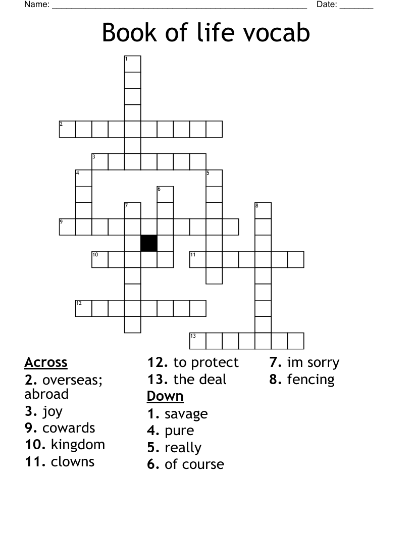 Book of life vocab Crossword