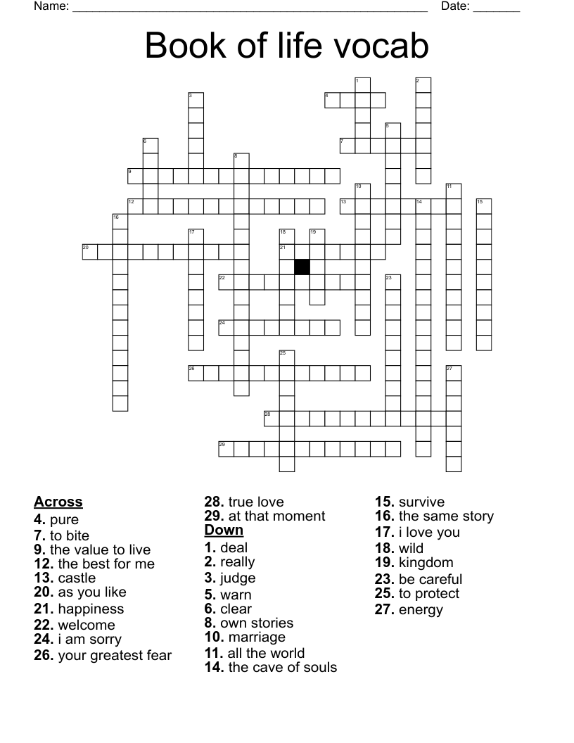 Book of life vocab  Crossword