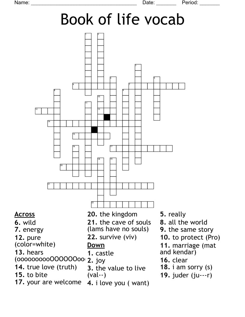 Book of life vocab  Crossword