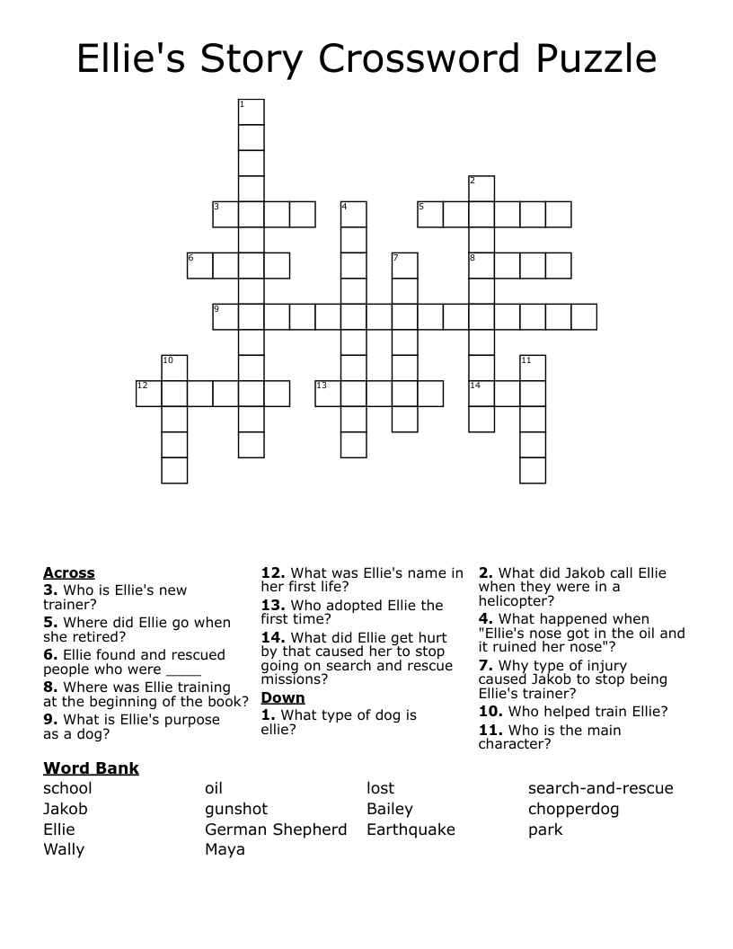 Ellie's Story Crossword Puzzle