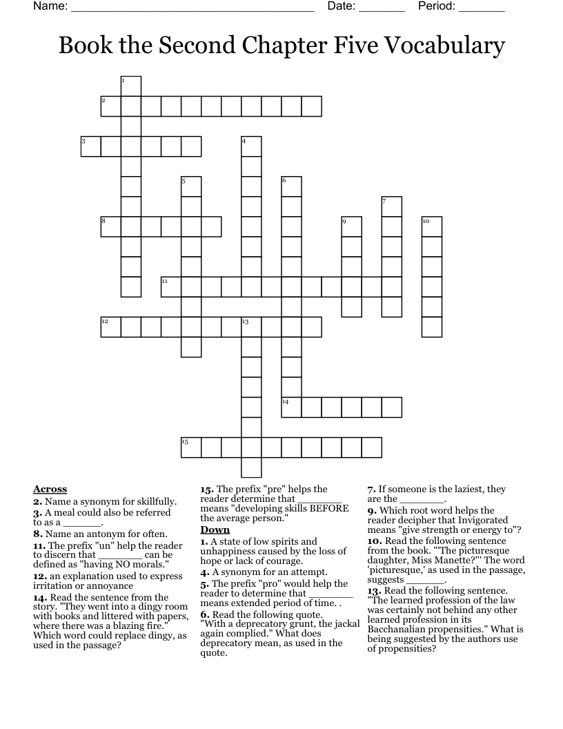 Book the Second Chapter Five Vocabulary Crossword