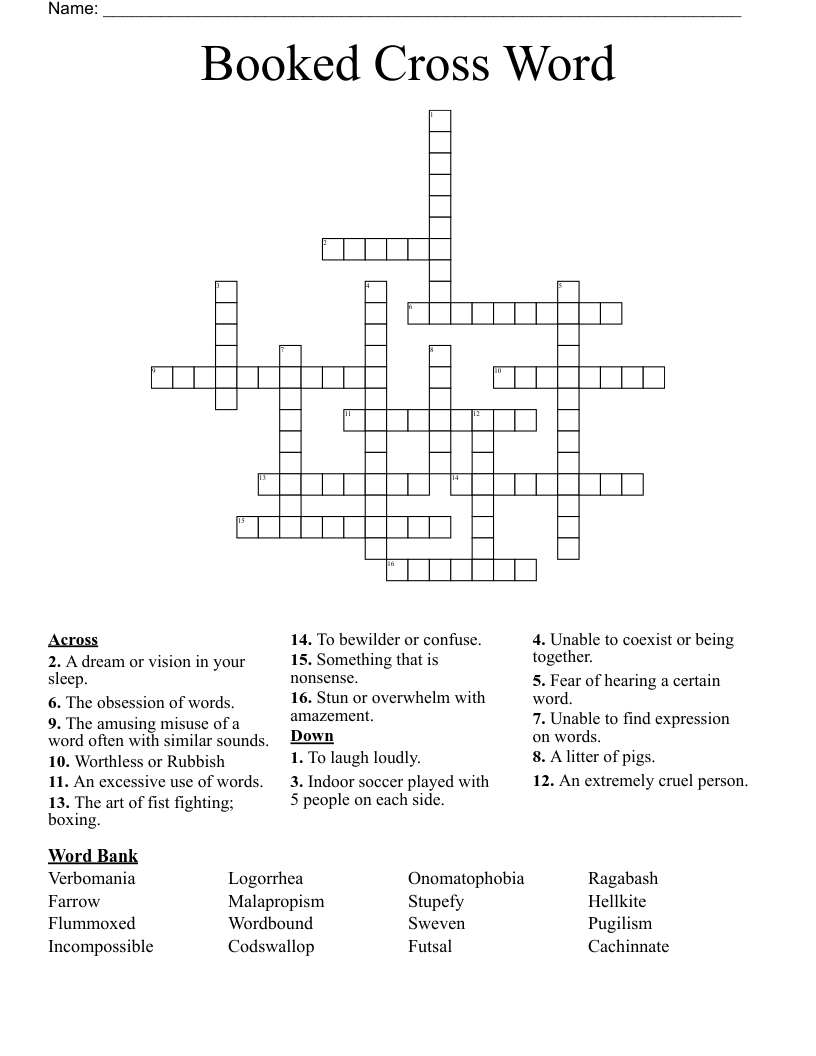 Booked Cross Word