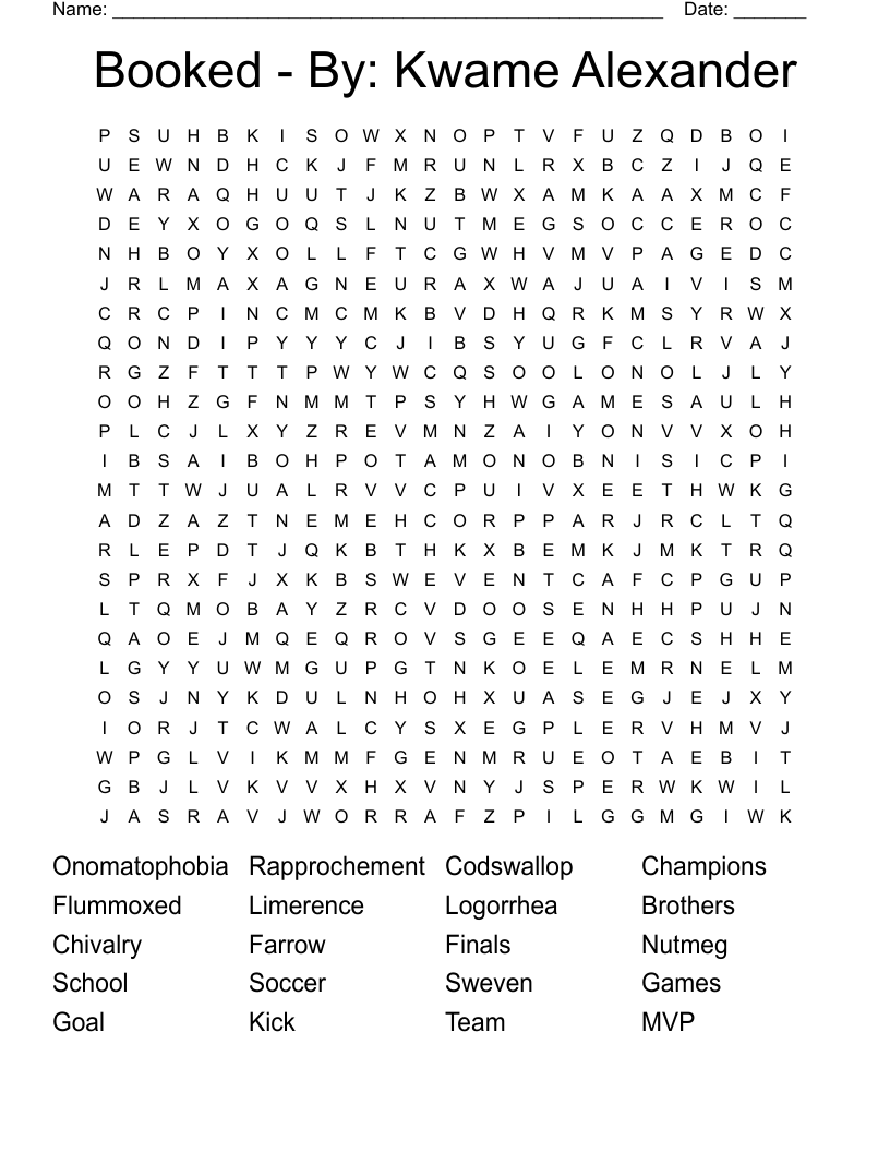 Booked - By: Kwame Alexander Word Search