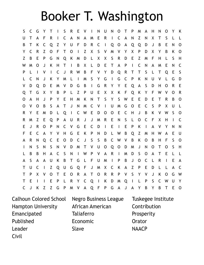 Booker T. Washington Word Search