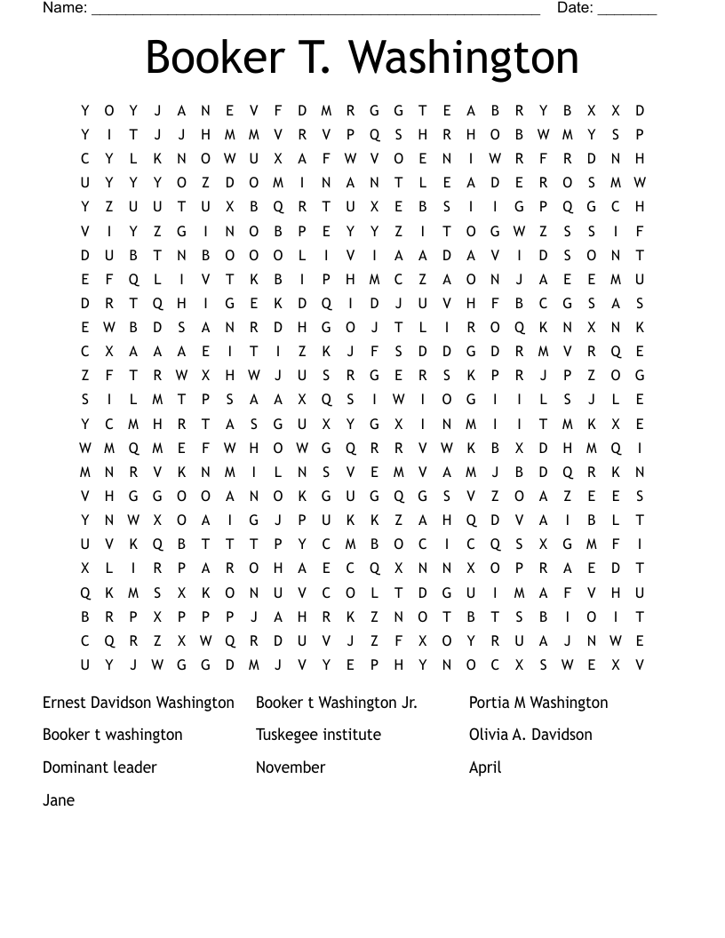 Booker T. Washington Word Search