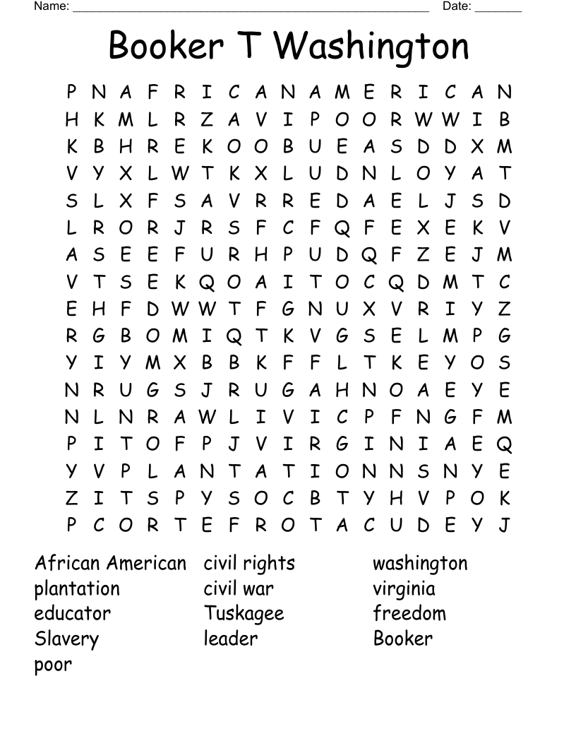 Booker T Washington Word Search