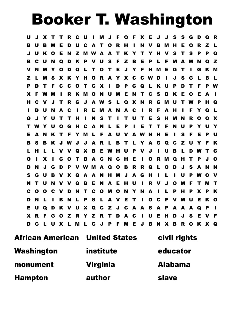Booker T. Washington Word Search
