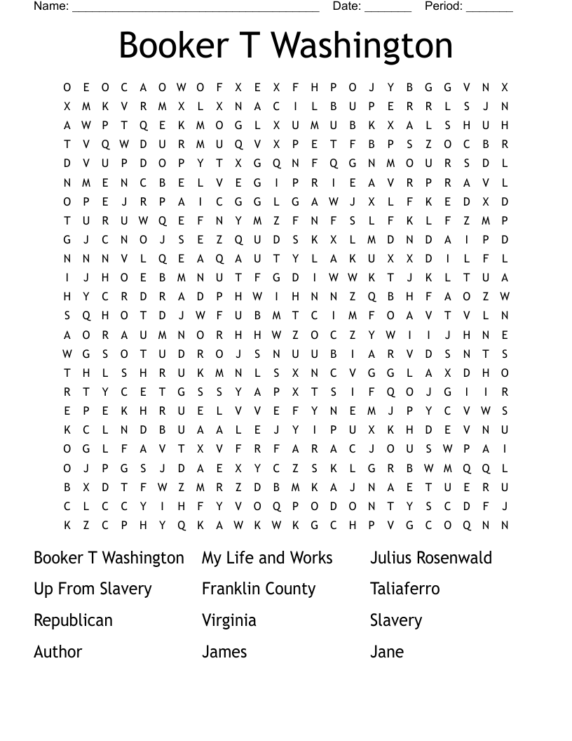 Booker T Washington Word Search