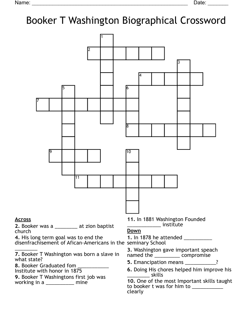 Booker T Washington Biographical Crossword