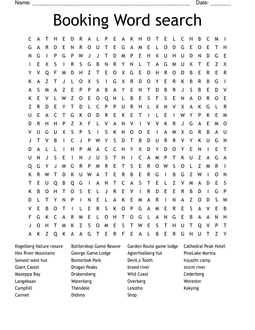 Booking Word search 