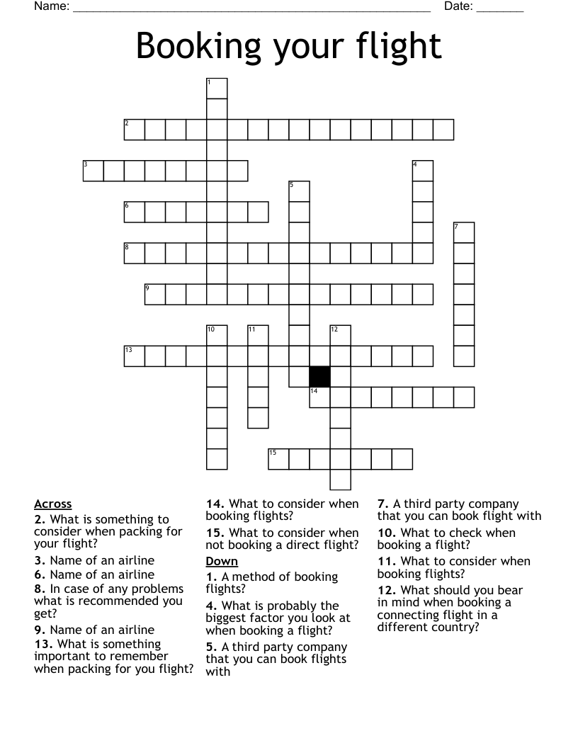 Booking your flight Crossword